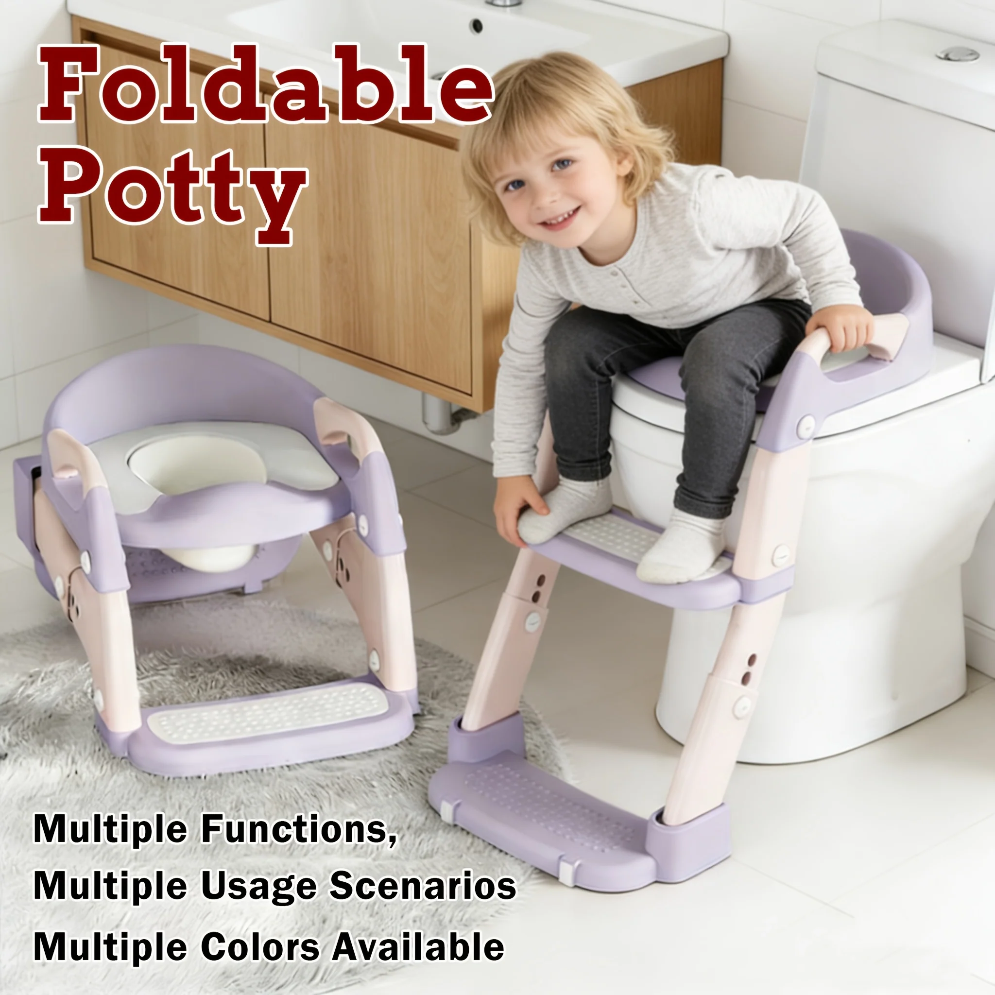 Children’s Toilet Seat with Foldable Step Ladder – Potty Training Seat for Boys and Girls (1 Pack)