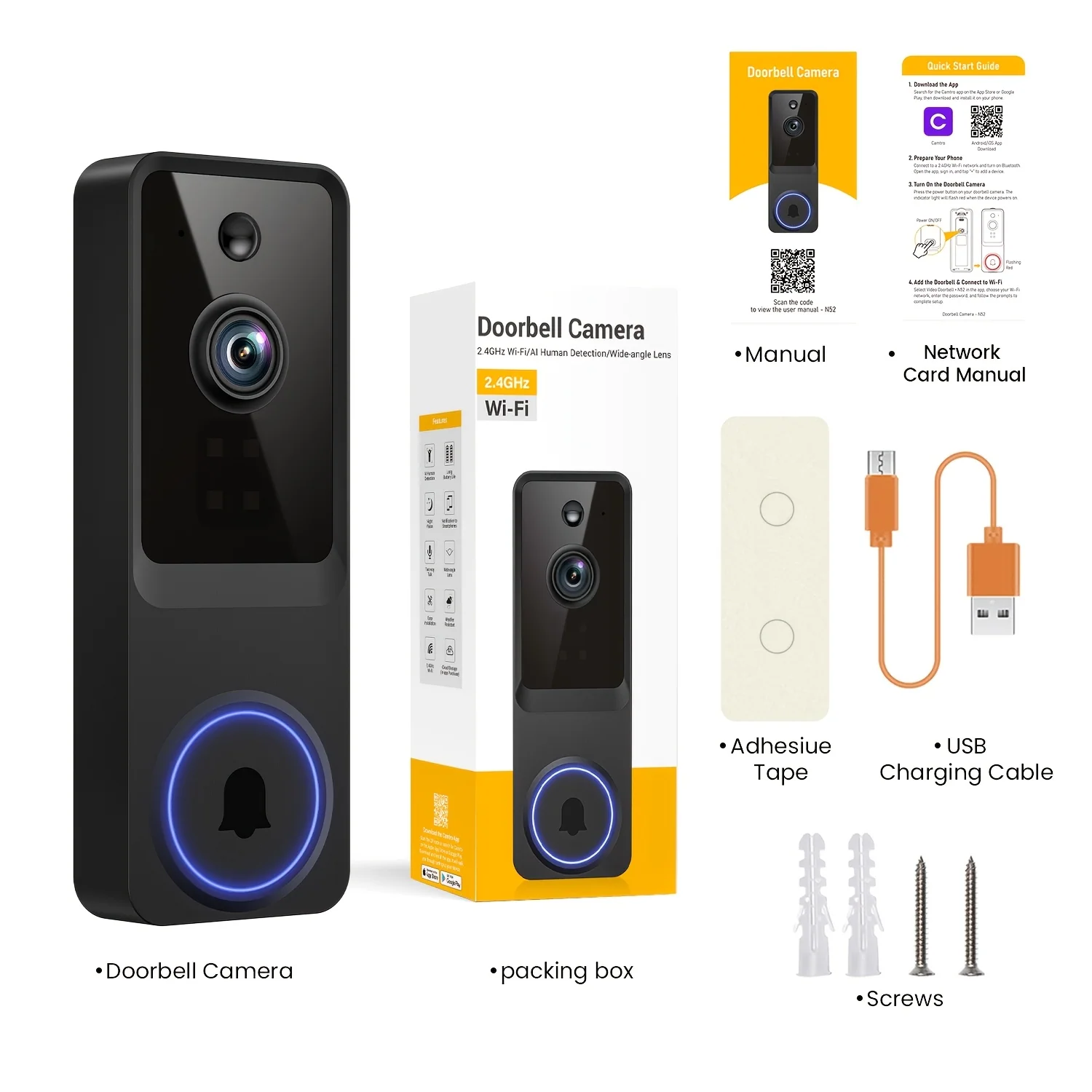 2K wireless smart doorbell camera with night vision and two-way audio