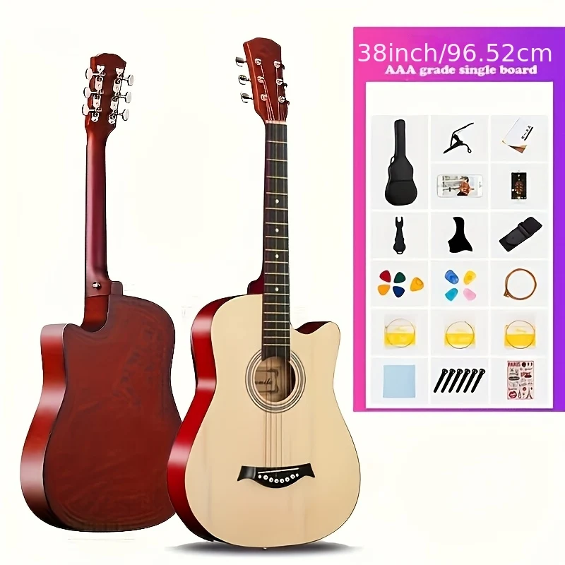 38‑Inch Solid Wood Entry‑Level Acoustic Guitar – Folk Style with Full Accessory Set