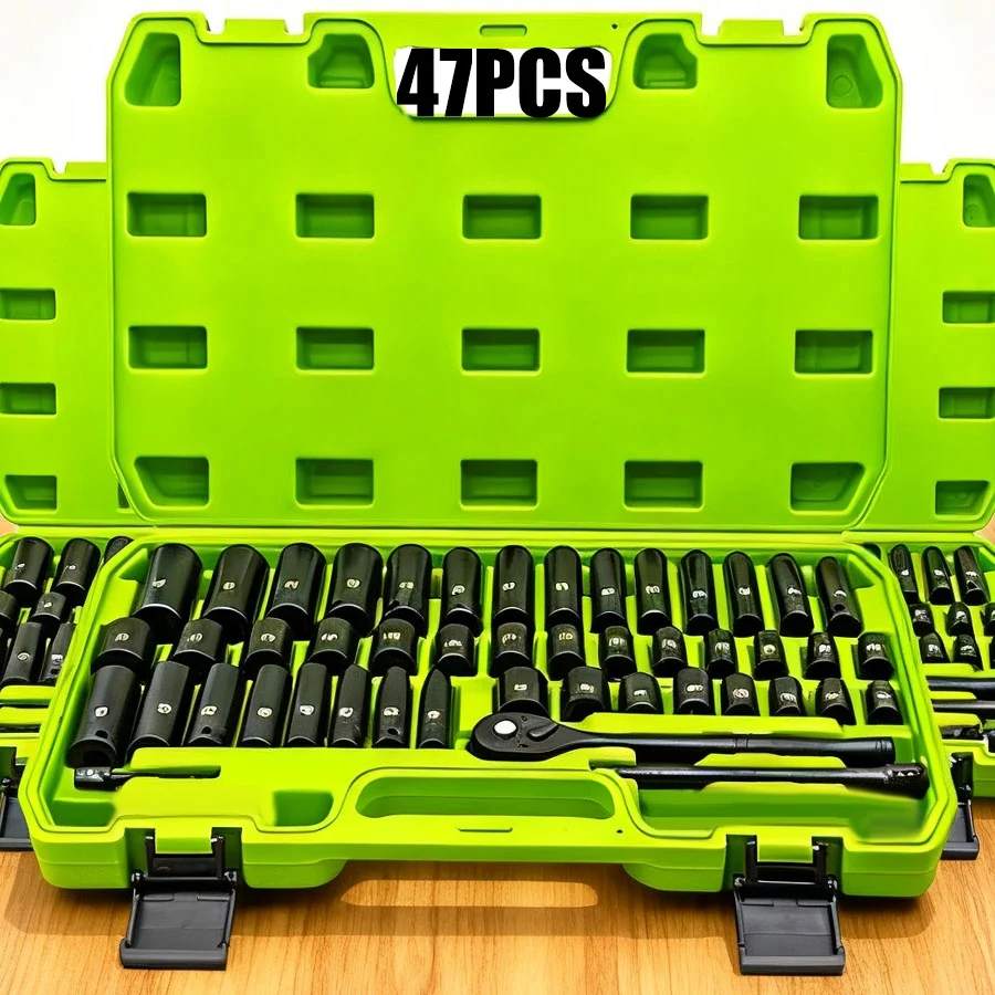 34-Piece Impact Socket Set with 1/2" Drive, SAE & Metric Sizes