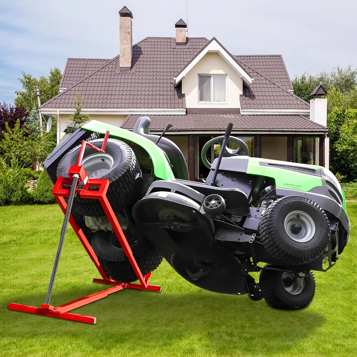 Heavy-duty telescopic lawn mower lift jack with 880 lb capacity
