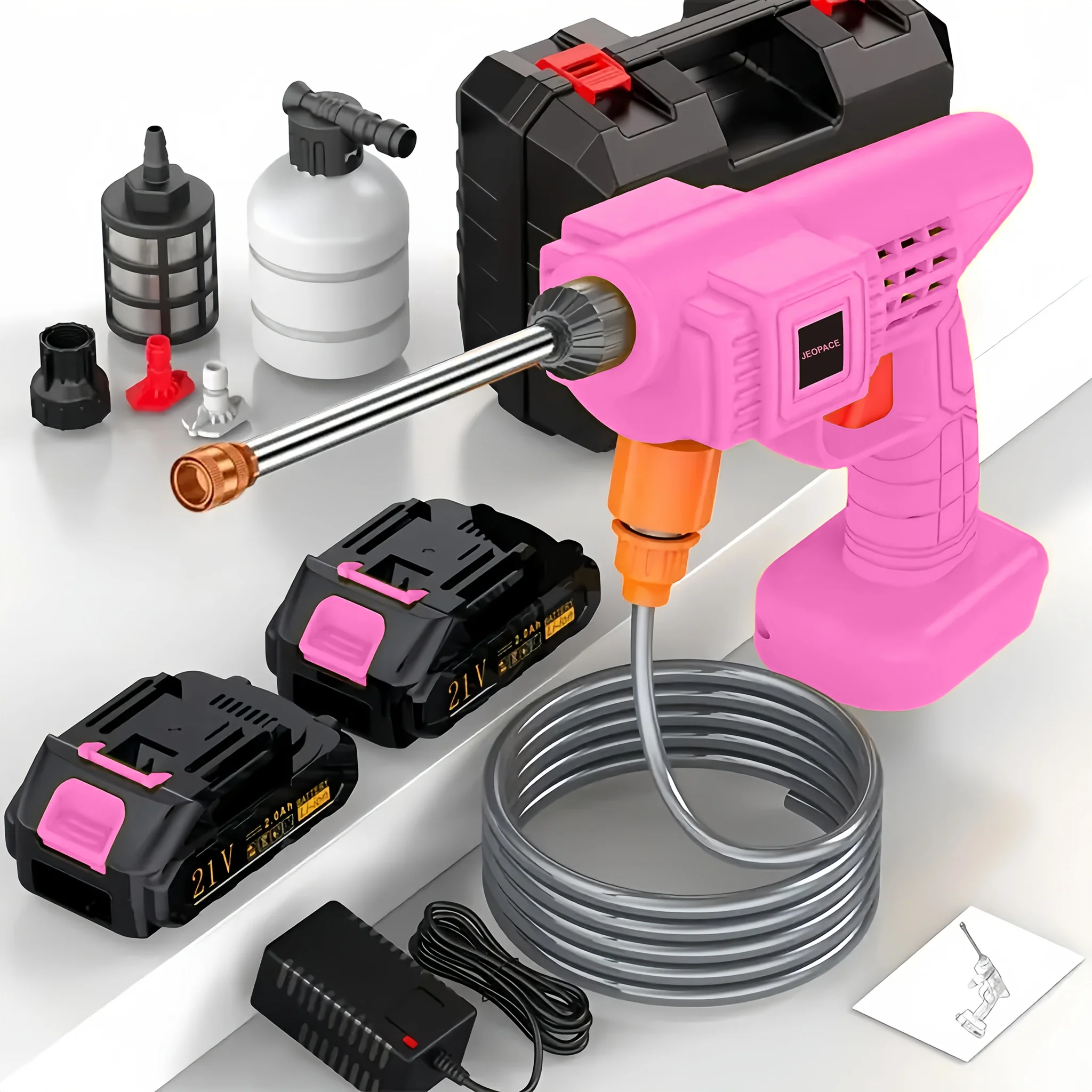 110V Cordless Pressure Washer with Quick-Connect Hose and Battery for Cars, Yards and Gardens
