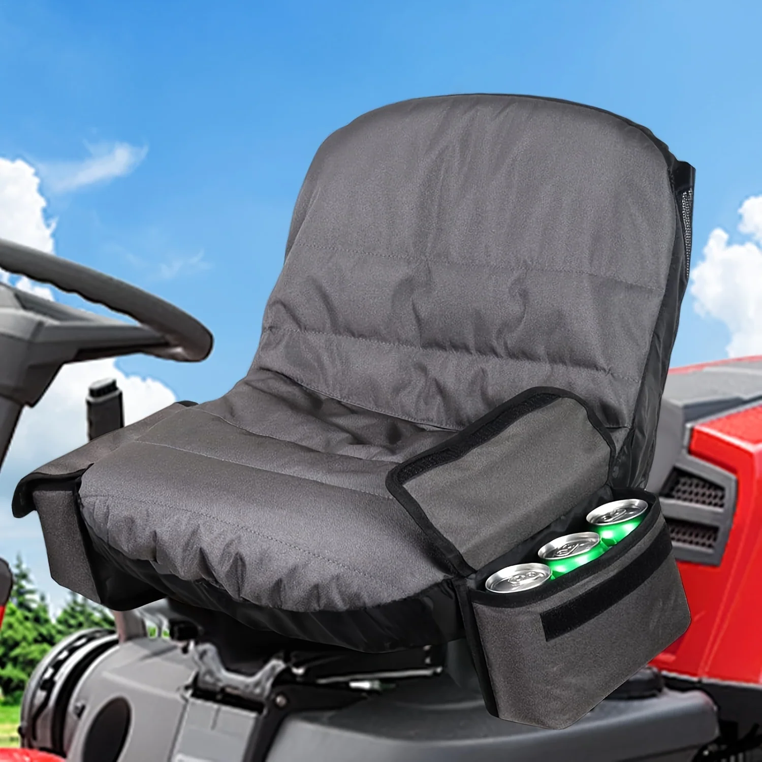 Breathable Mower Seat Cushion with Storage Pockets - Universal Fit for Riding Mowers and Tractors