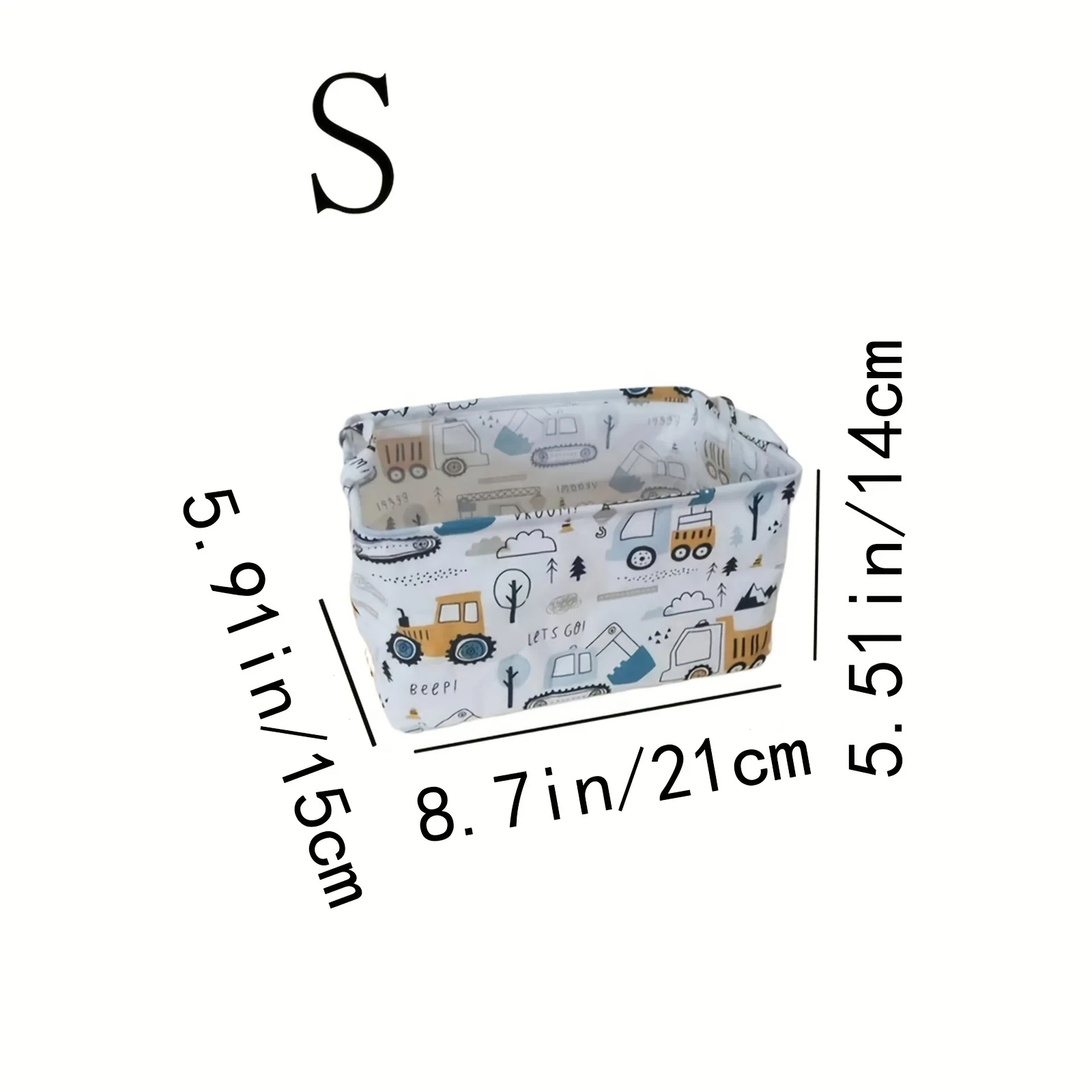 Foldable storage basket with vehicle pattern and carry handles