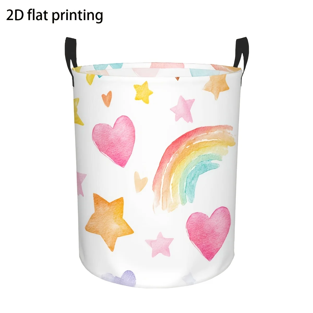 Foldable round laundry hamper with rainbow star print