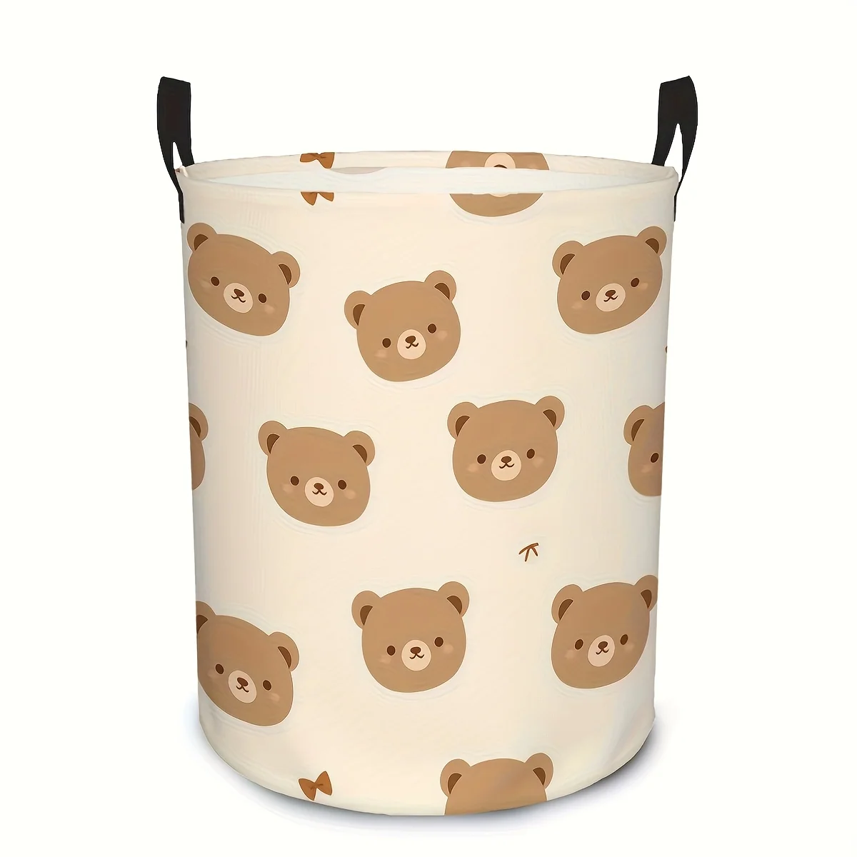 Large foldable canvas laundry basket with bear print and carry handle