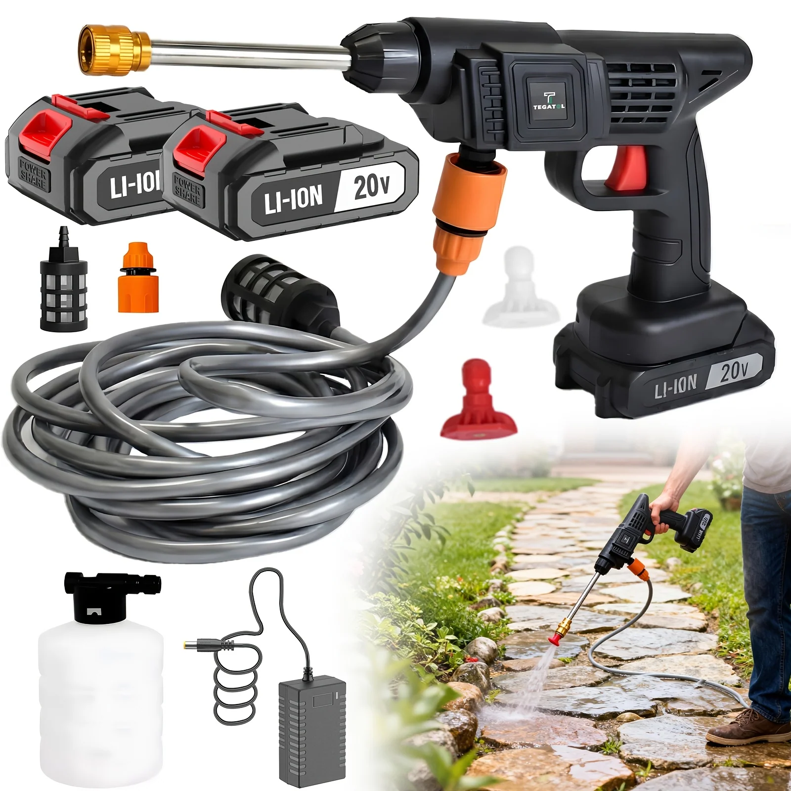 Cordless High-Pressure Water Gun with Rechargeable Battery and Extended Pipe