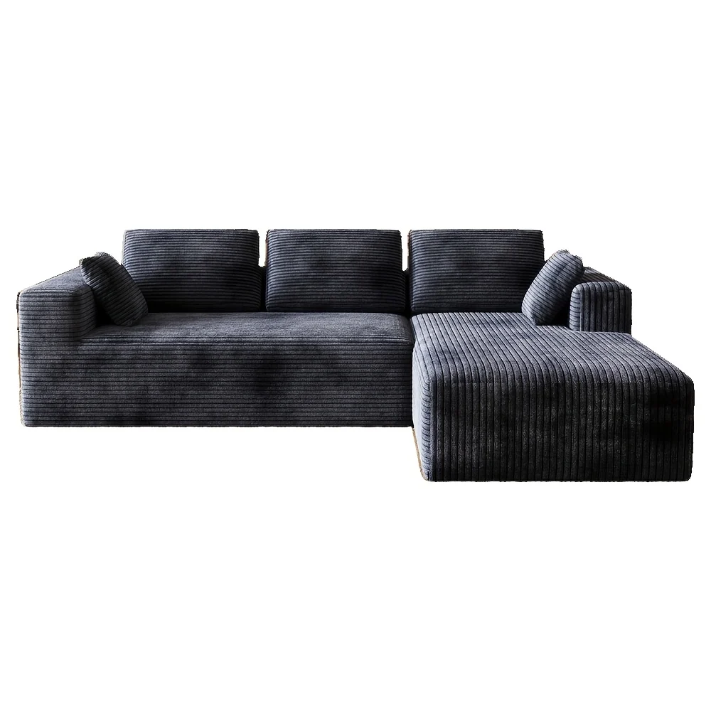 Extra Large L-Shaped Sofa with Right‑Side Chaise – Minimalist Compressed Frame, Plush Corduroy Upholstery