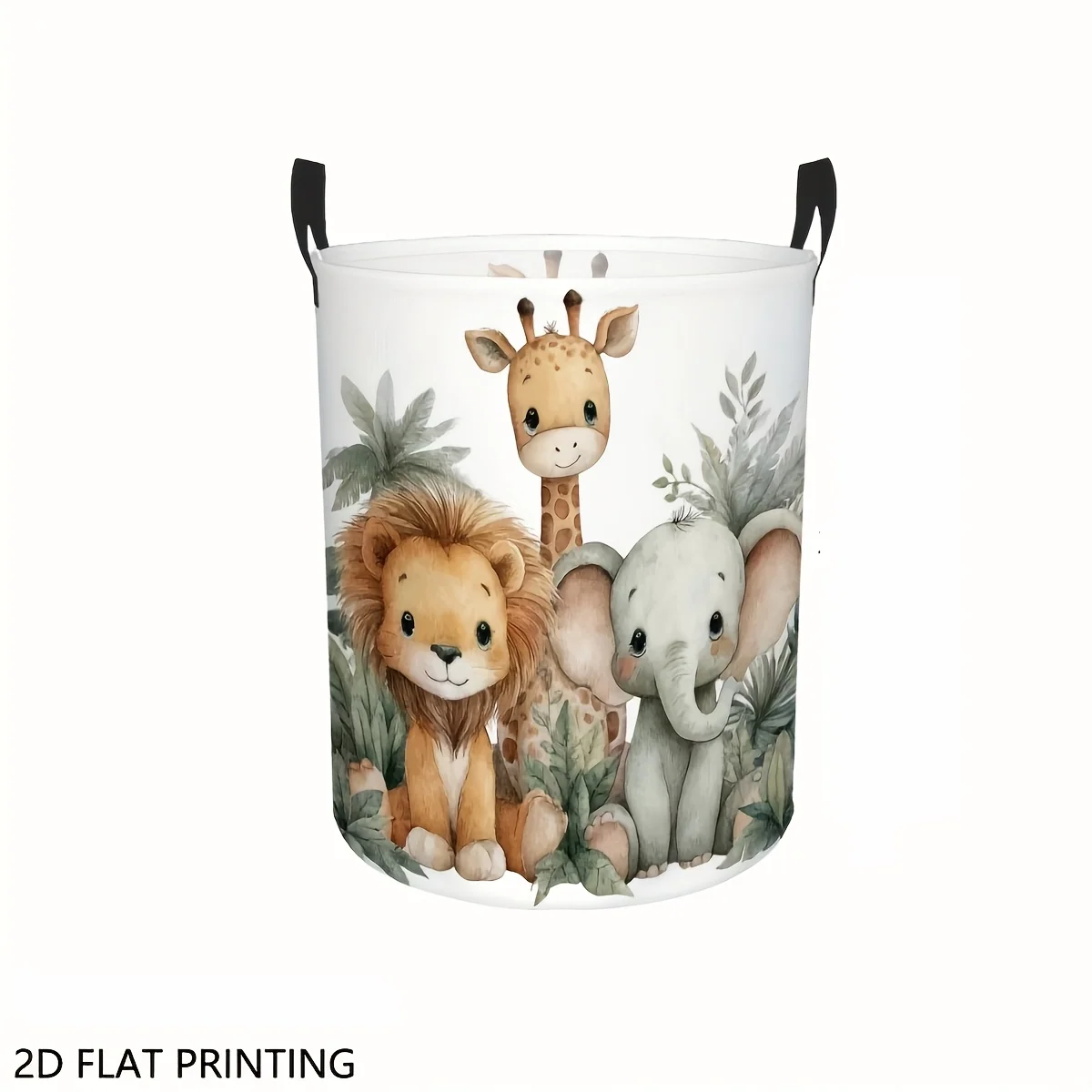 Foldable laundry basket with safari animal print and handle