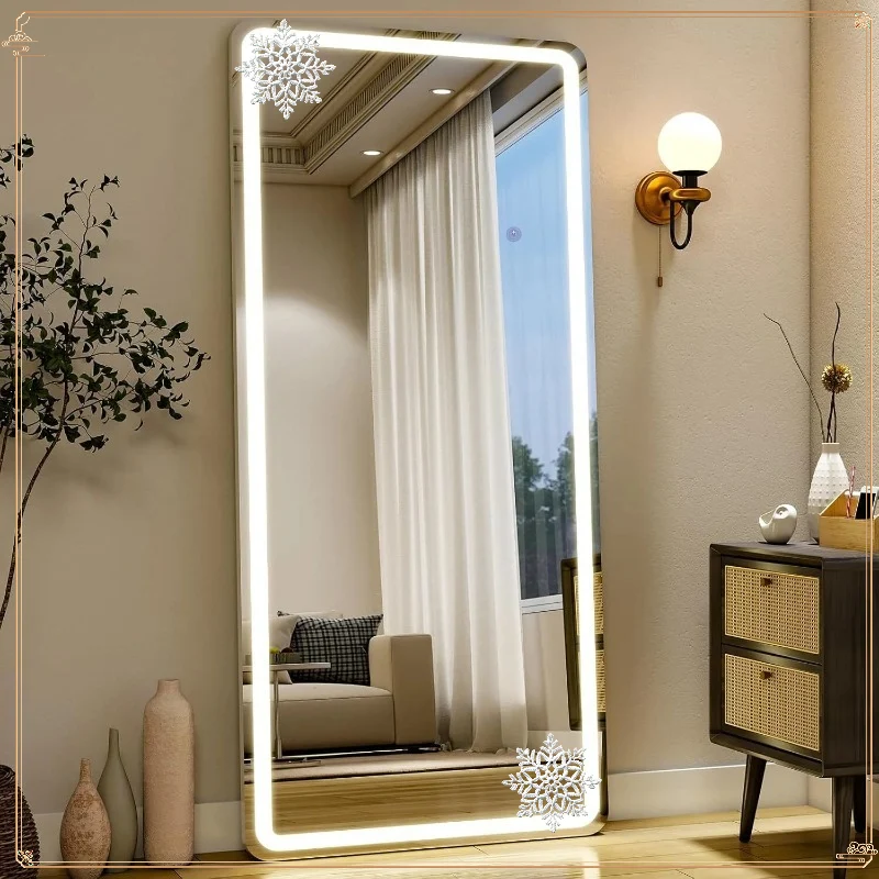 LED Full-Length Floor Mirror with Dimmable 3-Color Lighting, 21 x 64 Inches