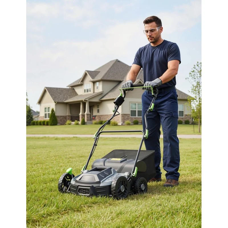 14‑Inch Electric Lawn Dethatcher and Scarifier – 5‑Position Depth, Adjustable Handle, 14.5‑Gal Bag