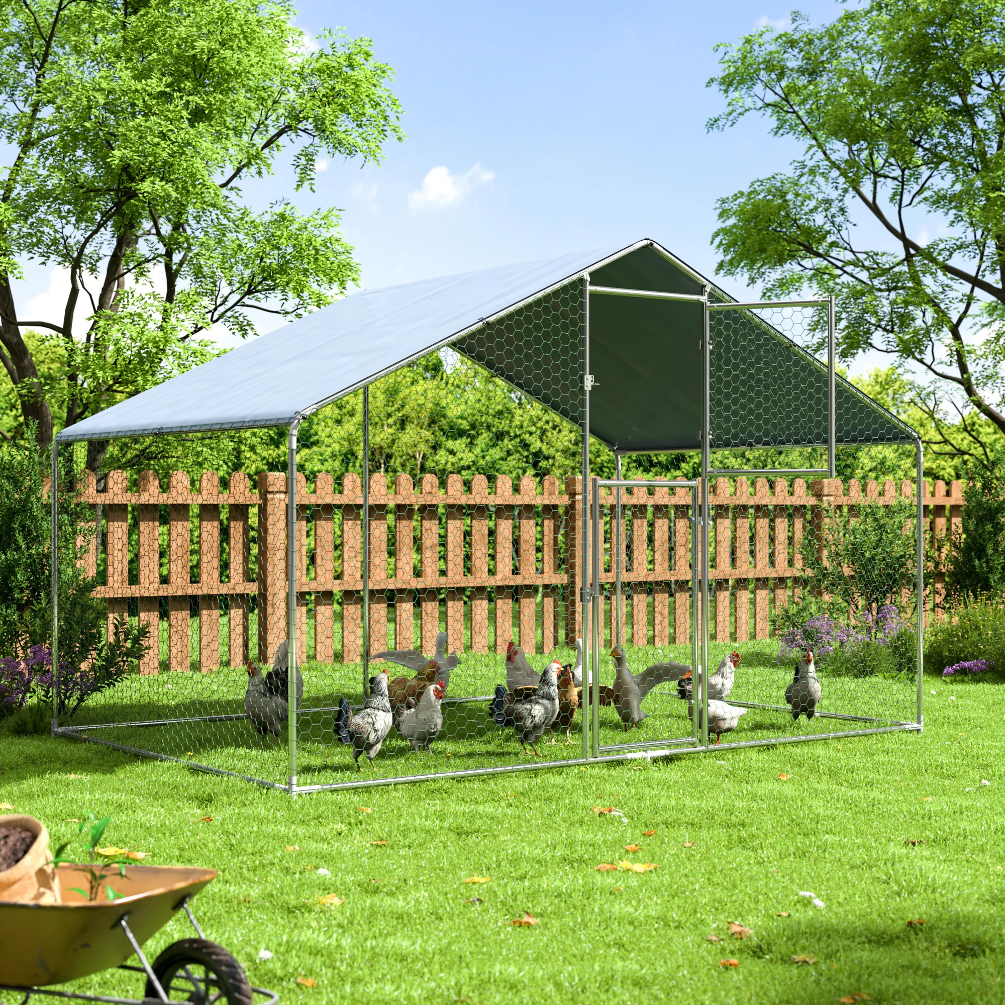 Walk-in Metal Chicken Coop with UV-Protection Cover – 7 ft to 40 ft Options