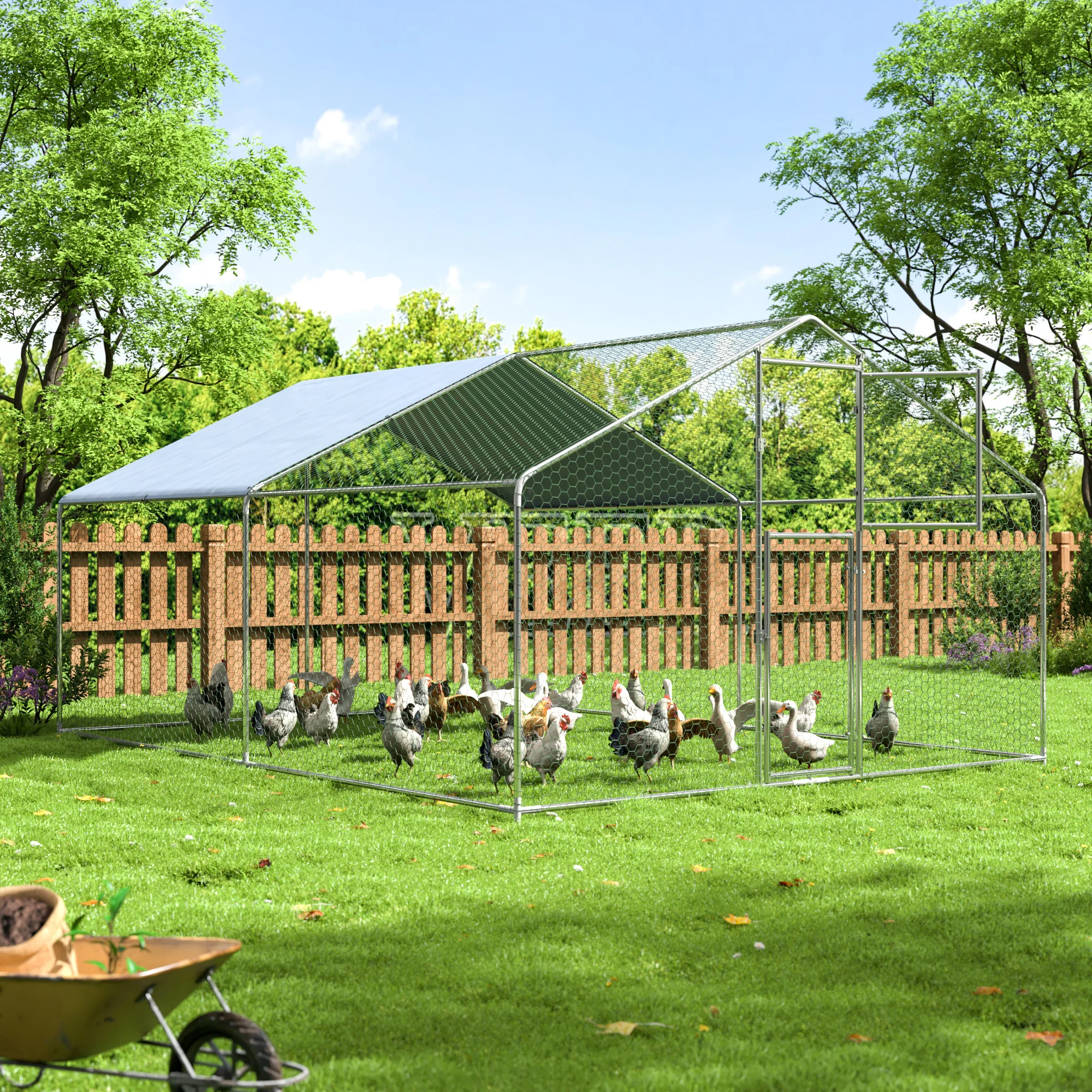 Walk-in Metal Chicken Coop with UV-Protection Cover – 7 ft to 40 ft Options