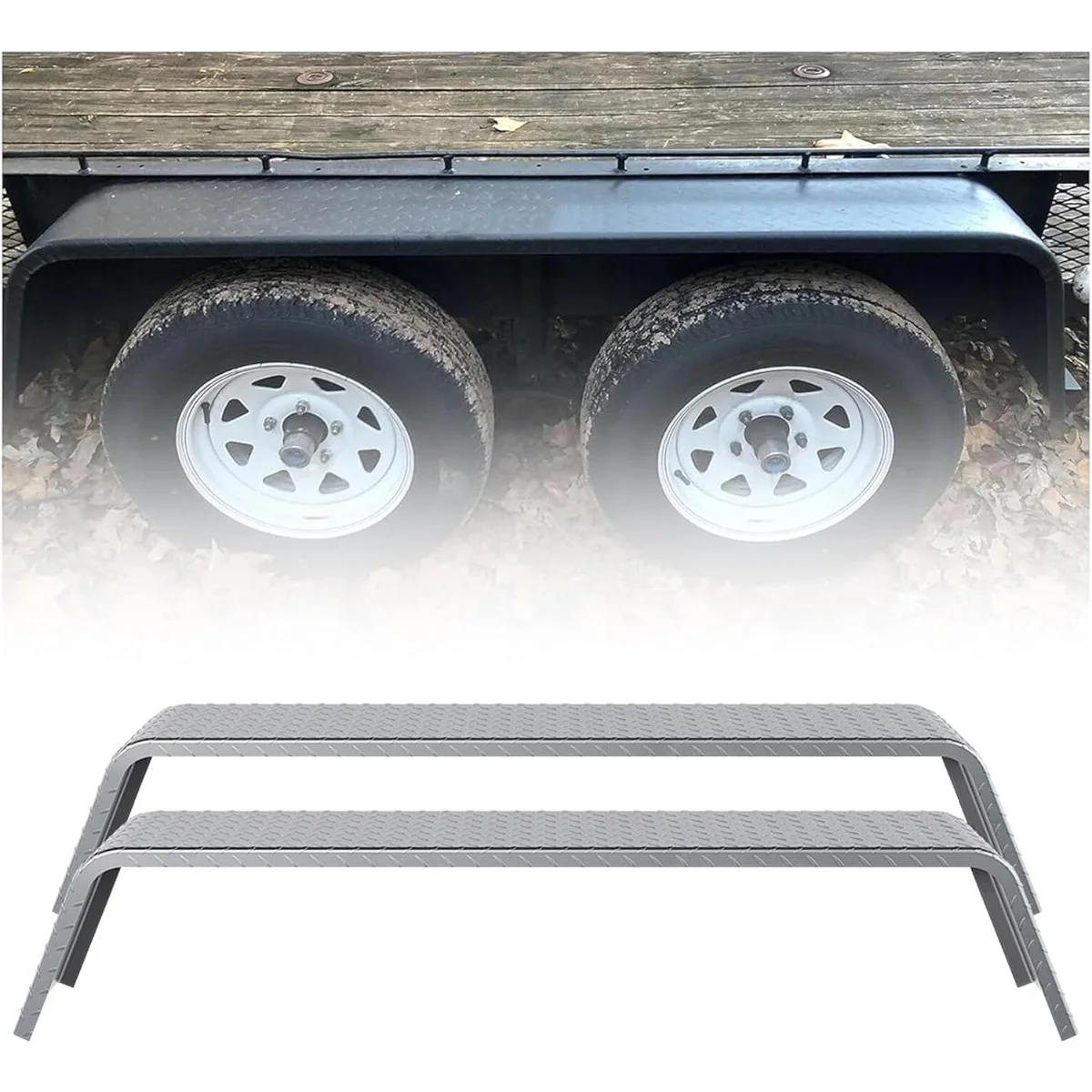 Tandem axle trailer fenders, steel diamond-tread plate, 72-7/8" length