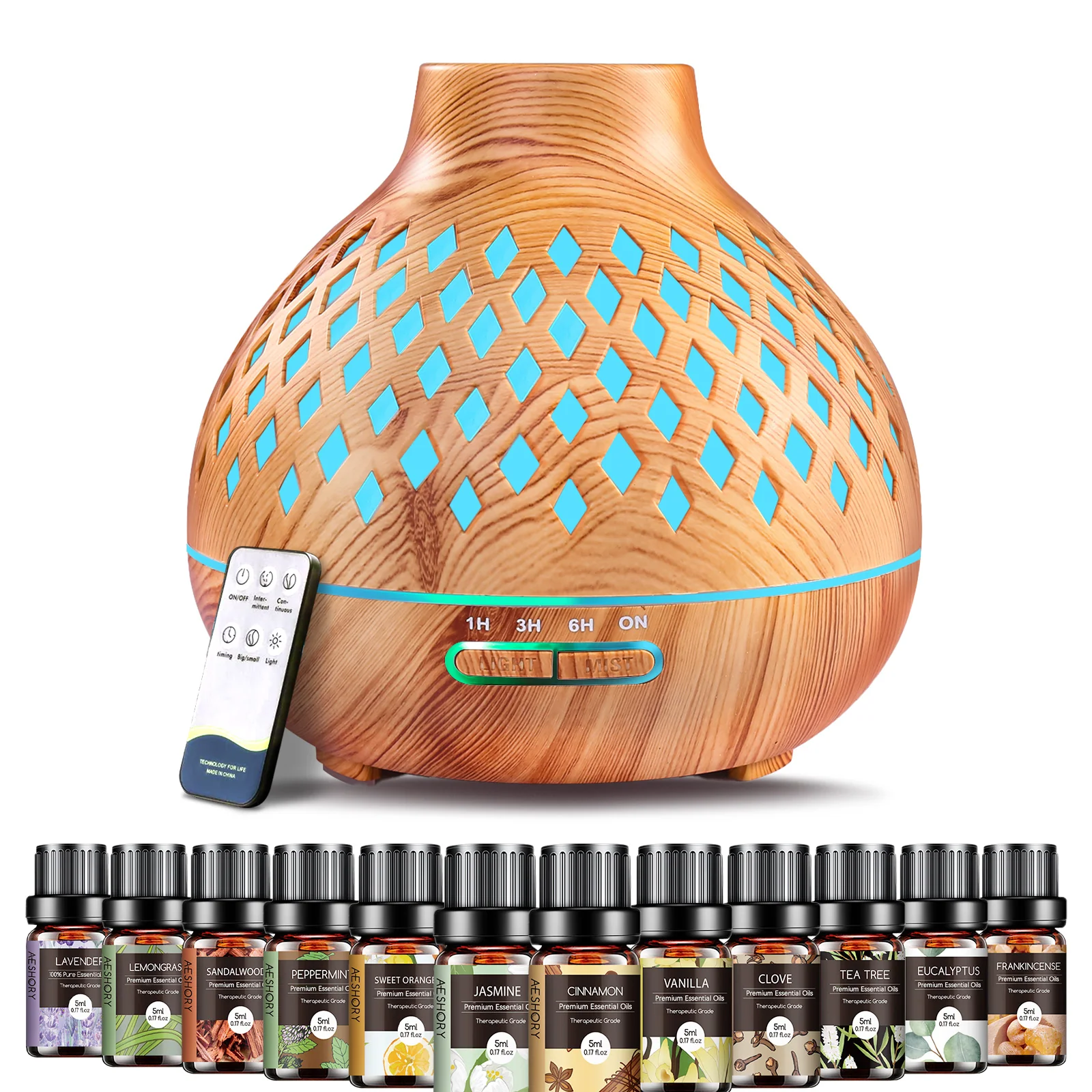 Large capacity essential oil diffuser with remote control 550ml