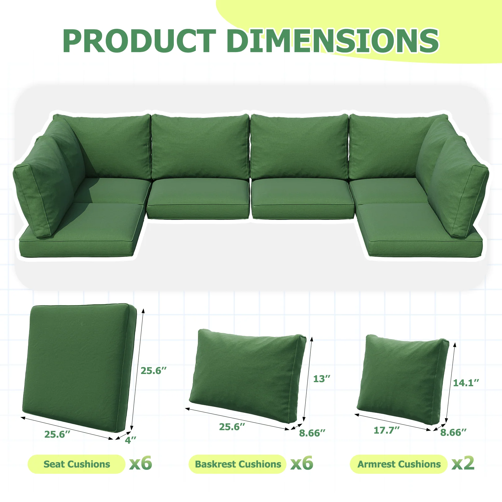 Replacement outdoor seat cushions for 4 and 6-seat sectional sofas
