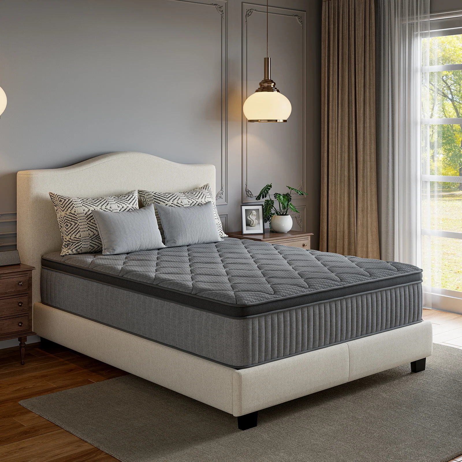 Hybrid gel-infused memory foam mattress with pocket springs and pillow top