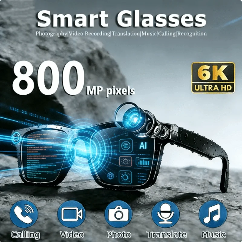 AI Smart Glasses with 8MP Camera and Real-Time Translation