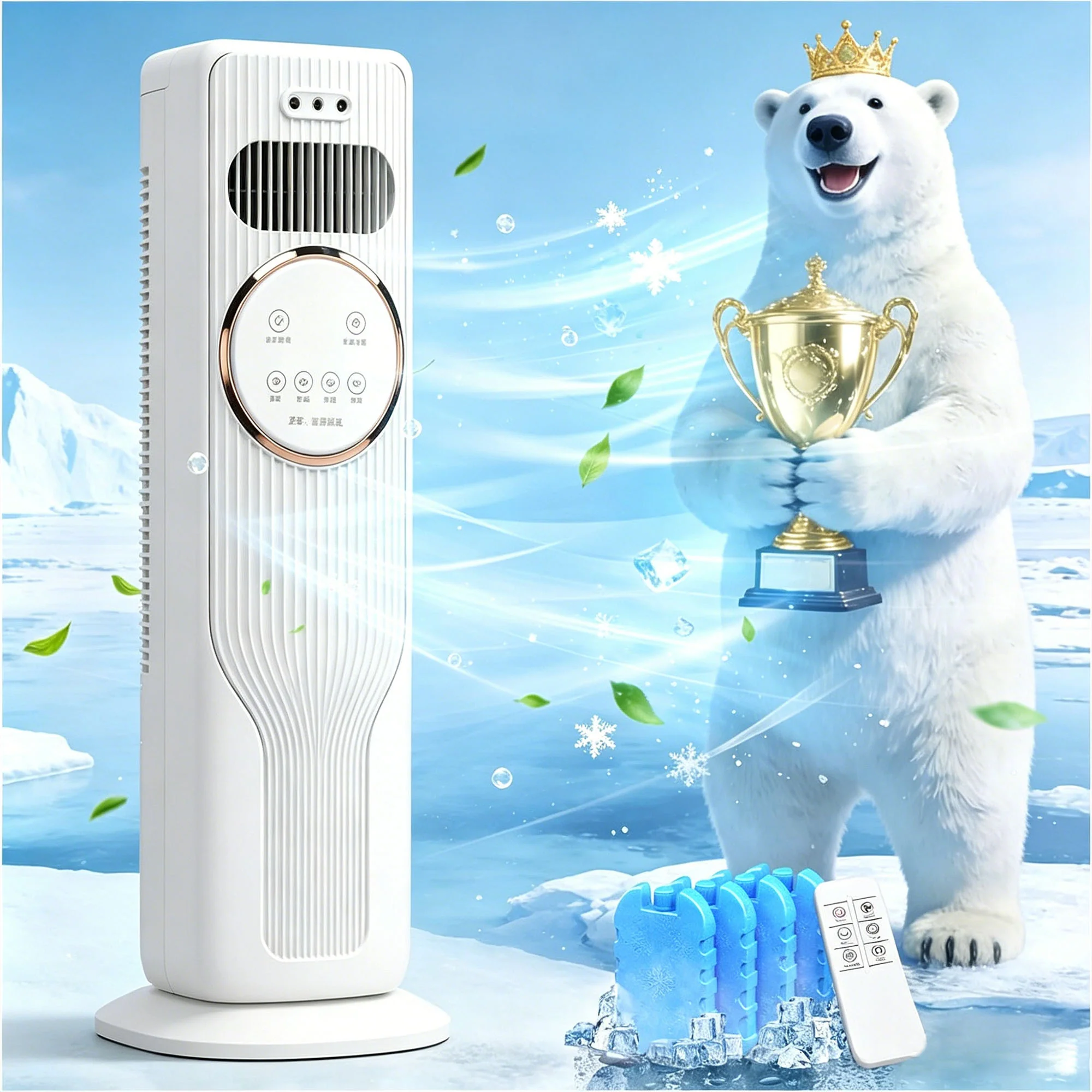 7‑in‑1 Portable Evaporative Cooler Fan with 4 Ice Packs, 120° Oscillation and Remote – Large Air‑Conditioning Solution for Summer