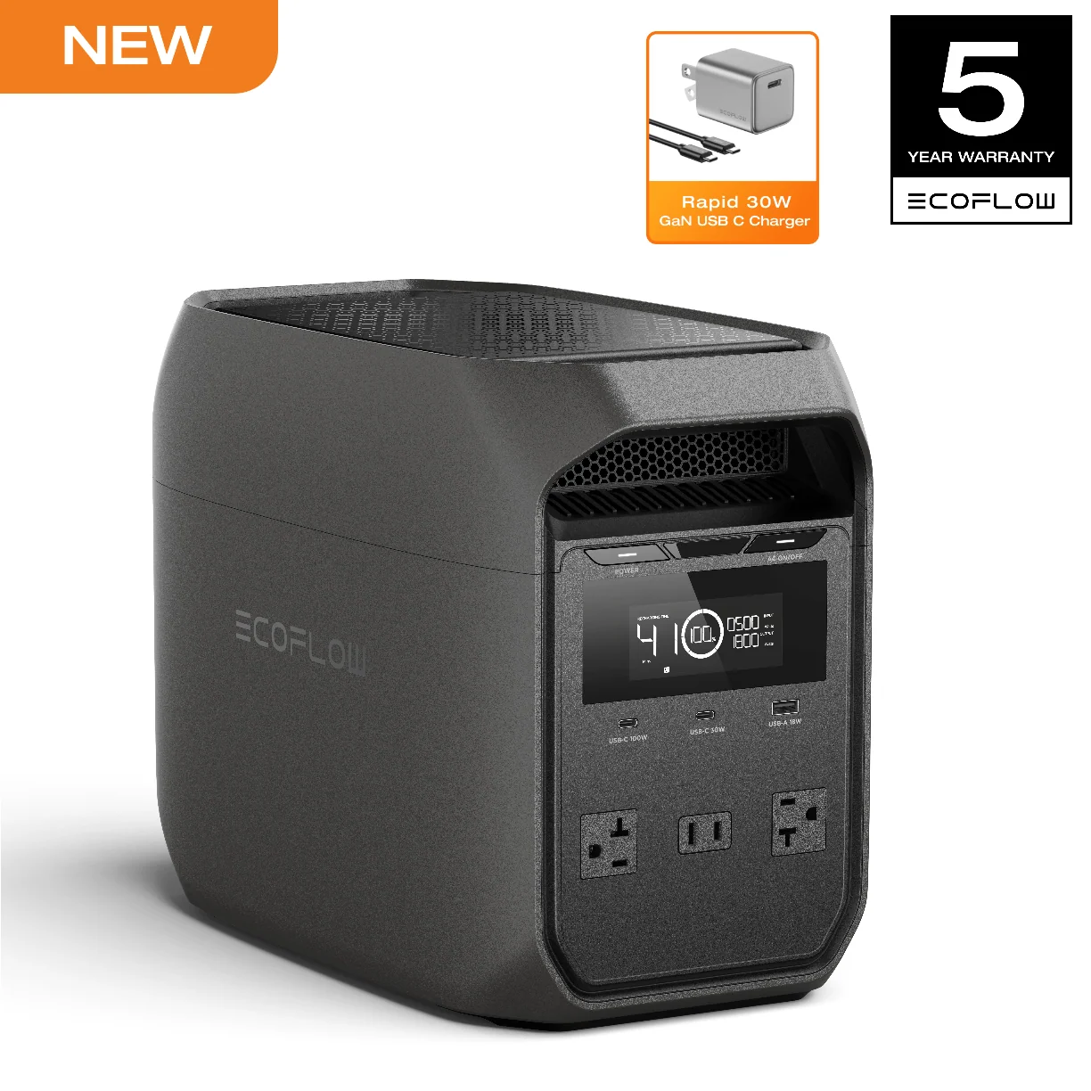 30W Rapid GaN Charger – Compact USB‑C Power Adapter, Fast 60‑Minute Charging, Compatible with 1024 Wh LiFePO4 Portable Power Stations