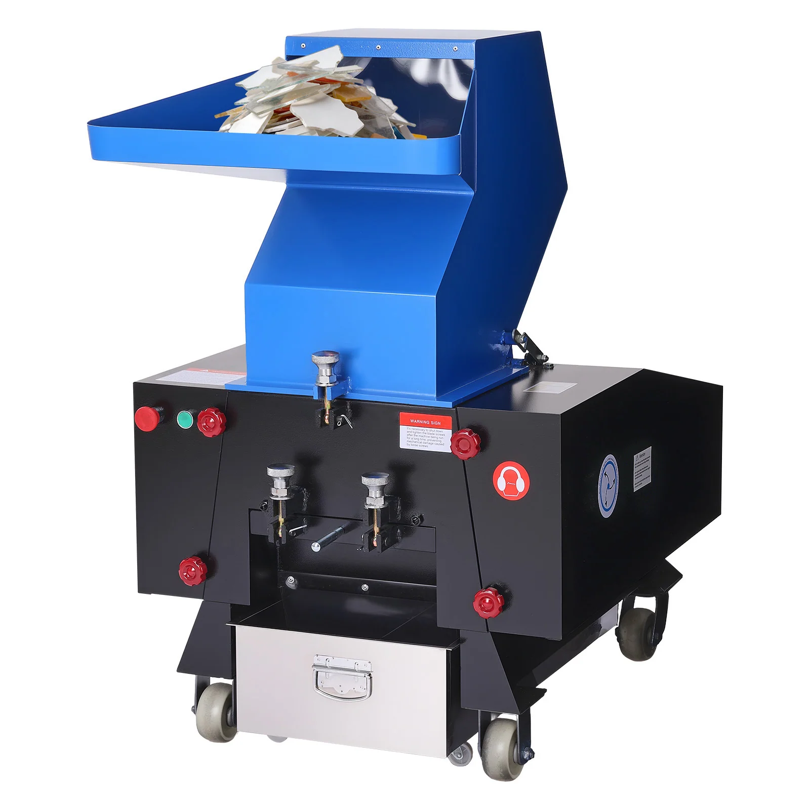 Heavy-duty plastic shredder crusher with wheels and 5.5 HP motor