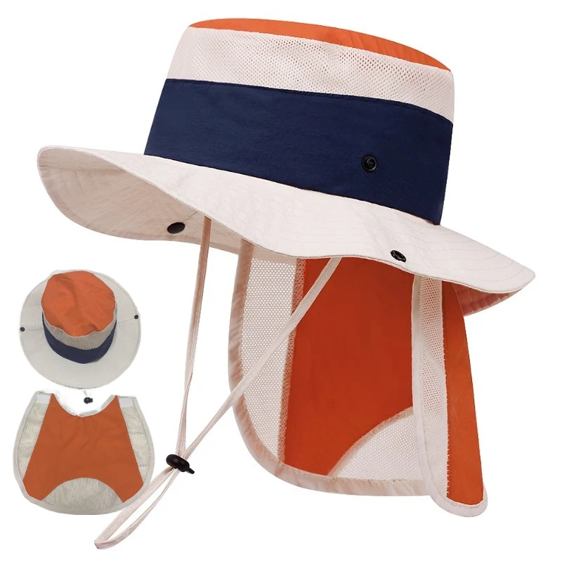 Patchwork sun hat for kids with detachable shawl