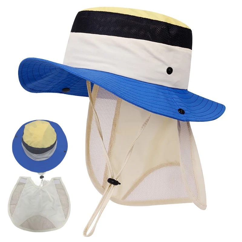 Patchwork sun hat for kids with detachable shawl