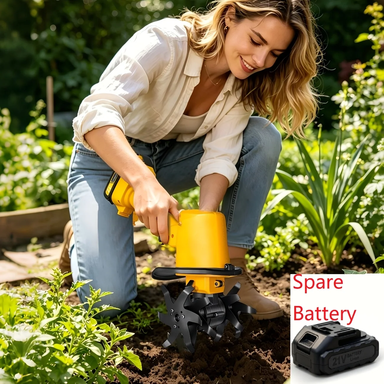 21V Cordless Garden Tiller and Cultivator Set – Handheld Soil Loosener with 9-Inch Width