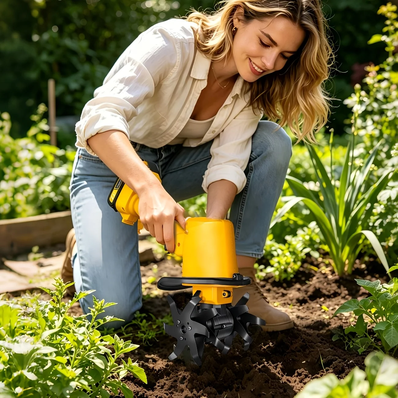 21V Cordless Garden Tiller and Cultivator Set – Handheld Soil Loosener with 9-Inch Width