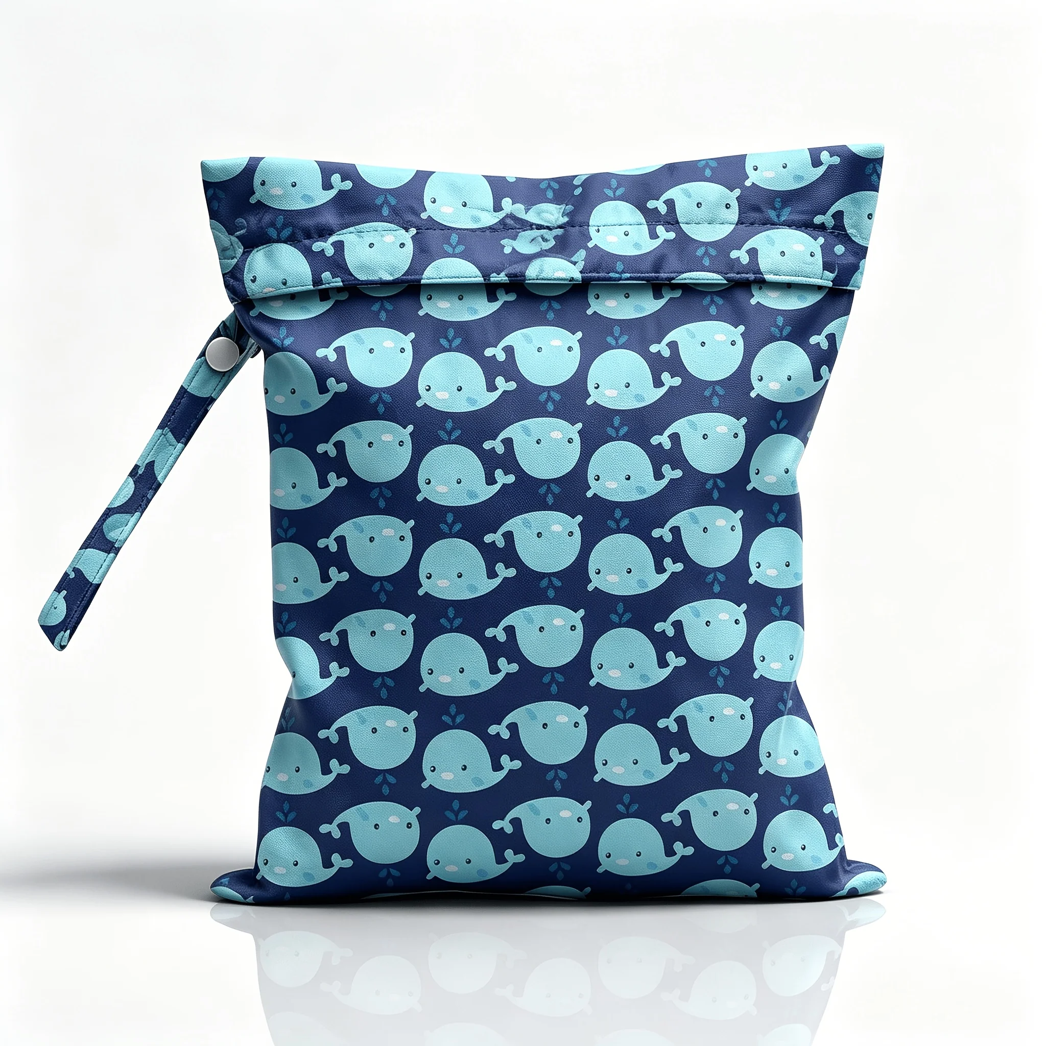 Reusable wet storage bag with whale print for swimwear and travel supplies