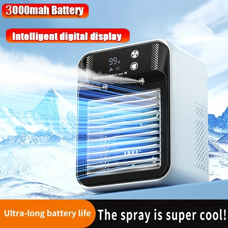 Portable USB-C air cooler fan with adjustable wind speeds