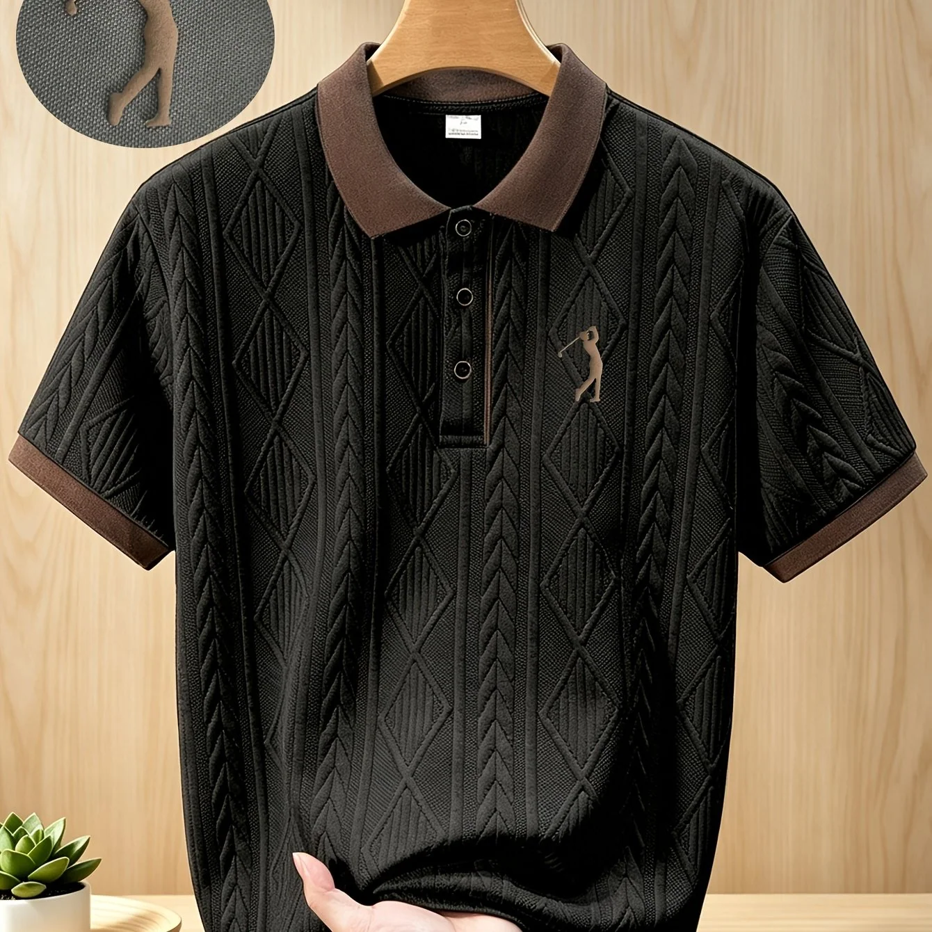 Men's Short Sleeve Golf Polo Shirt with Frosted 3D Pattern