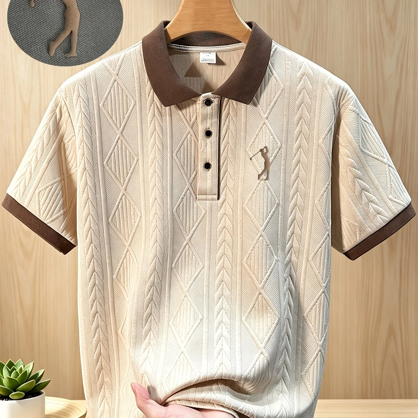 Men's Short Sleeve Golf Polo Shirt with Frosted 3D Pattern