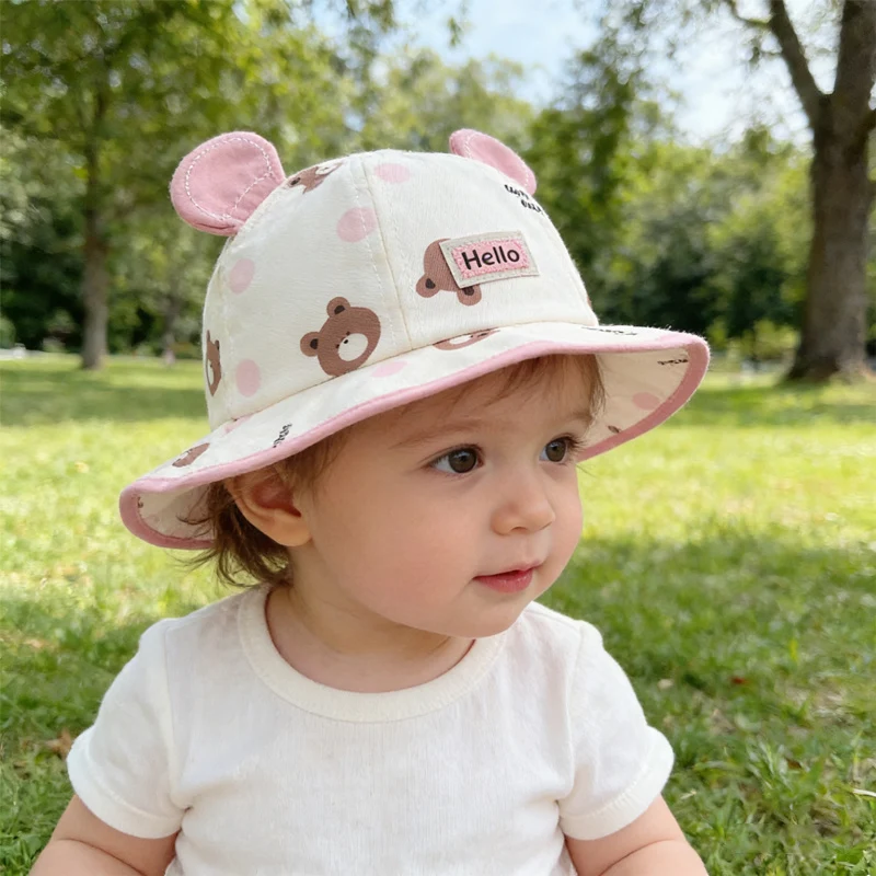 3D bear face bucket hat for kids in spring and summer
