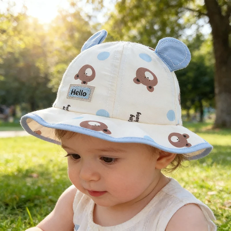 3D bear face bucket hat for kids in spring and summer