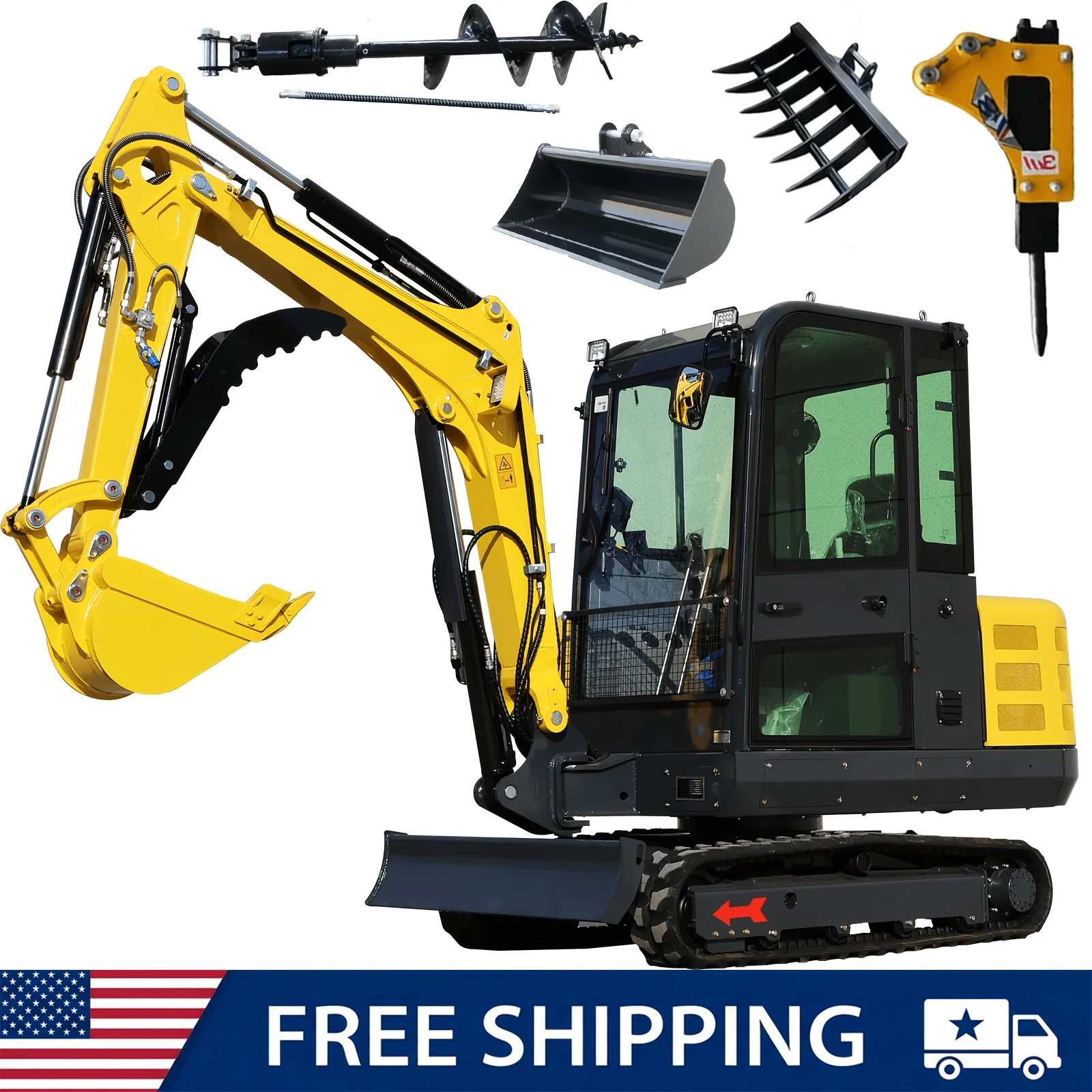 3.5-ton compact mini excavator with 25 HP diesel engine and 4 attachments