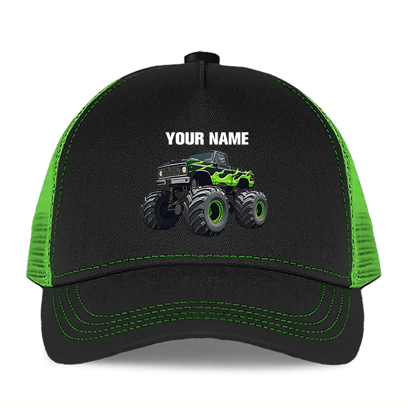 Lightweight flexible kids baseball cap with green truck design
