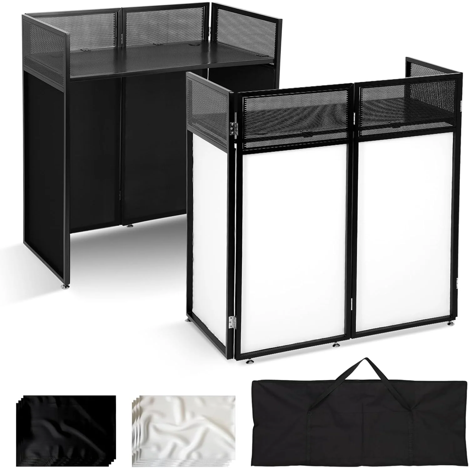 Portable Foldable DJ Booth Table with Metal Frame, Detachable 40×20 in Top, Adjustable Height, Carry Bag – 44×42.2×20.6 in