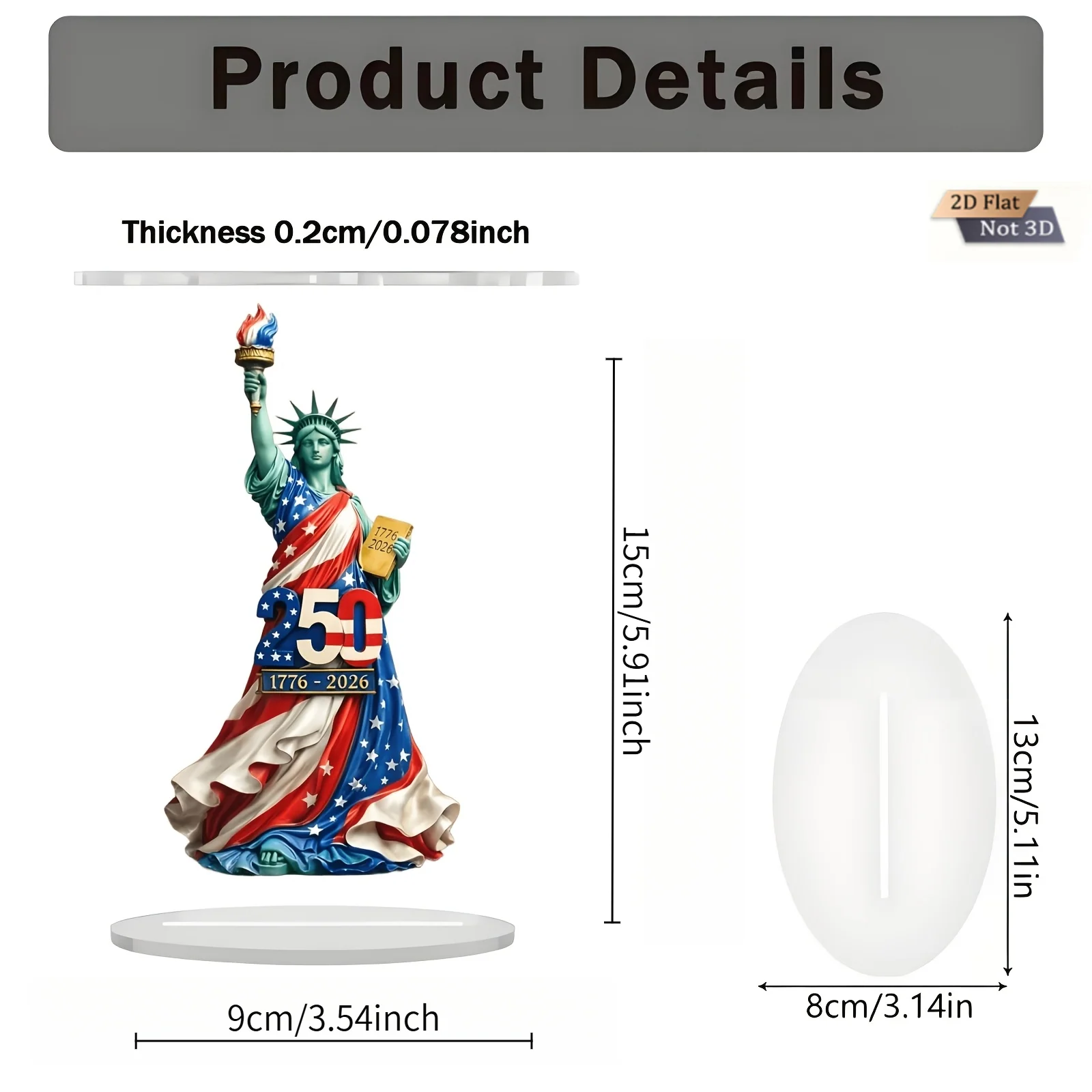 2D acrylic Statue of Liberty and American flag ornament