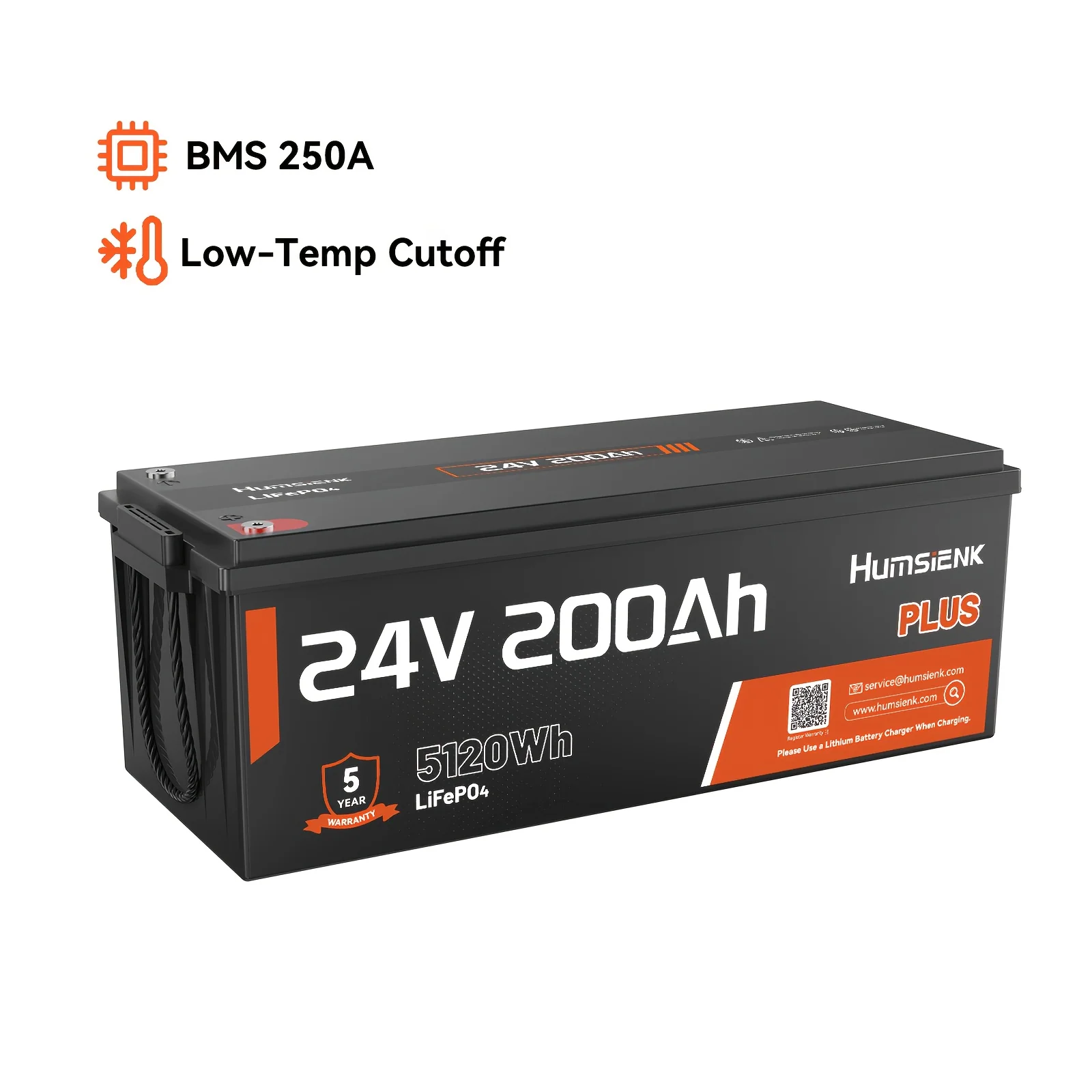 24V 200Ah deep cycle lithium battery with smart BMS for off-grid power