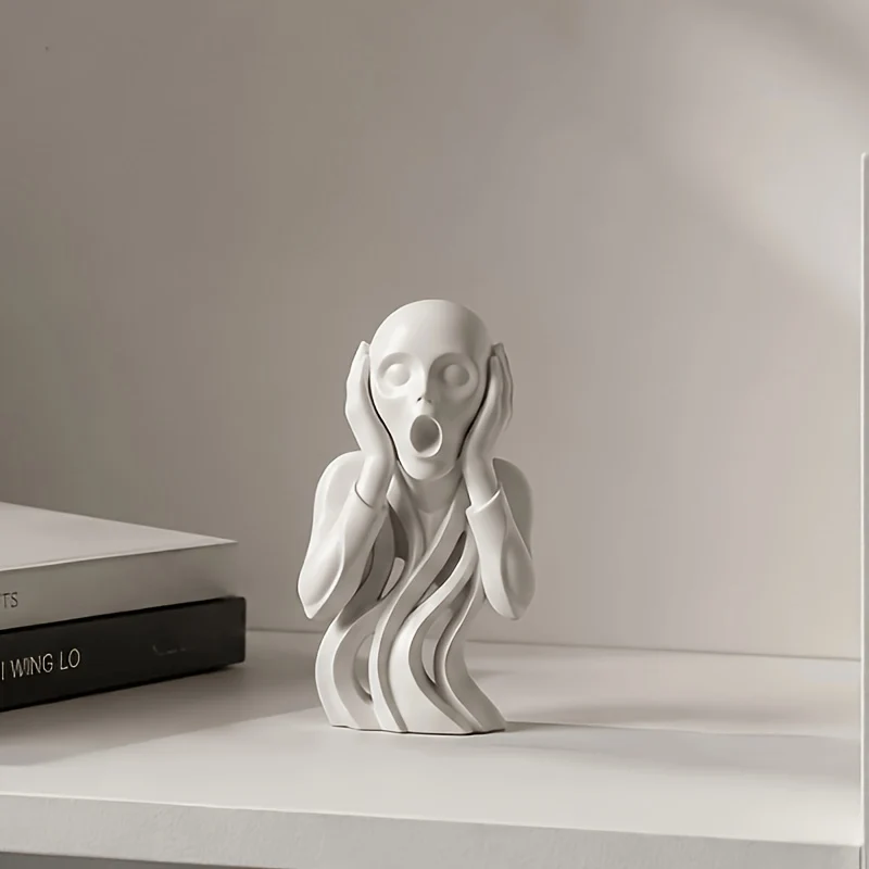 Minimalist Abstract Scream Sculpture in Plastic Finish