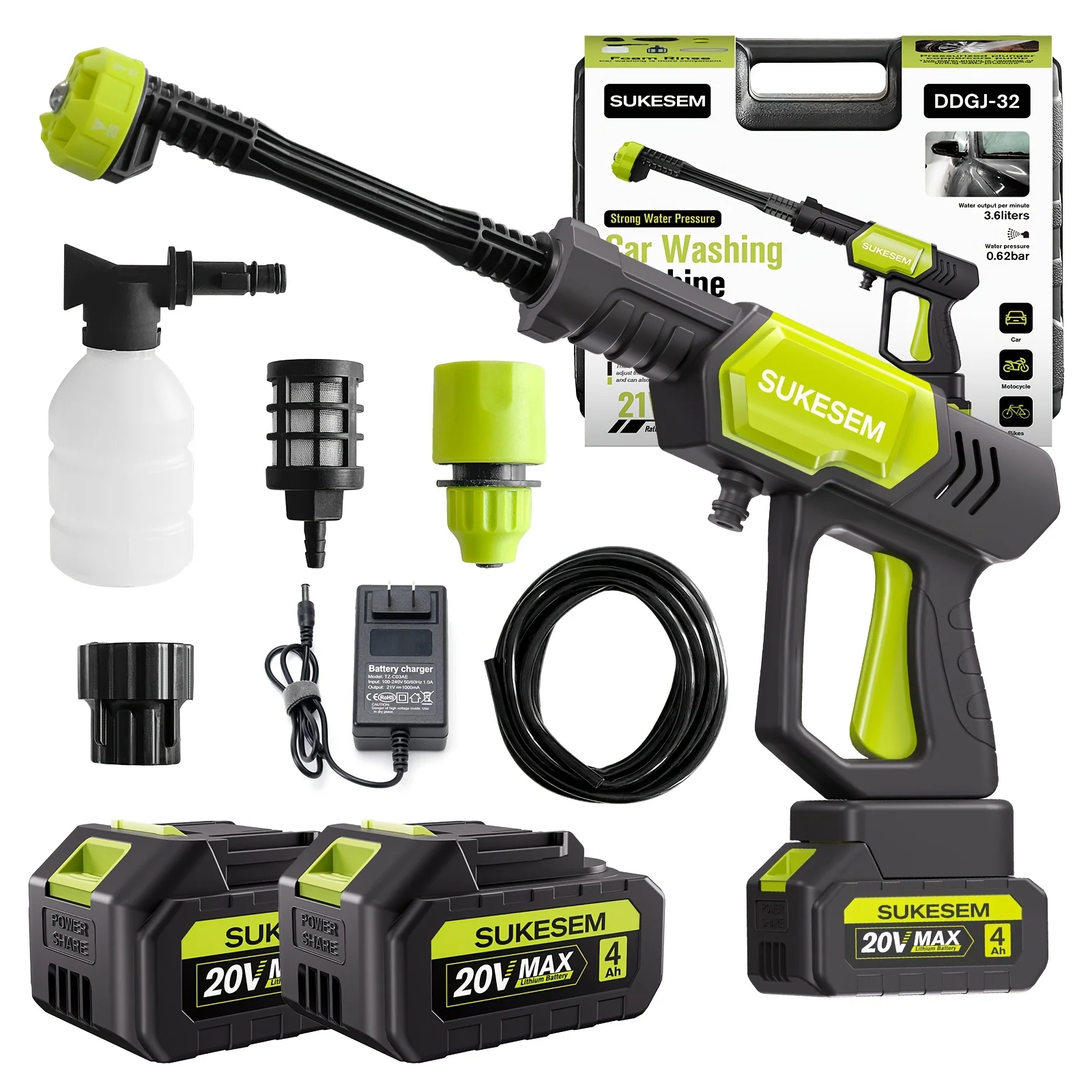 Rechargeable portable high-pressure car washer with adjustable nozzle