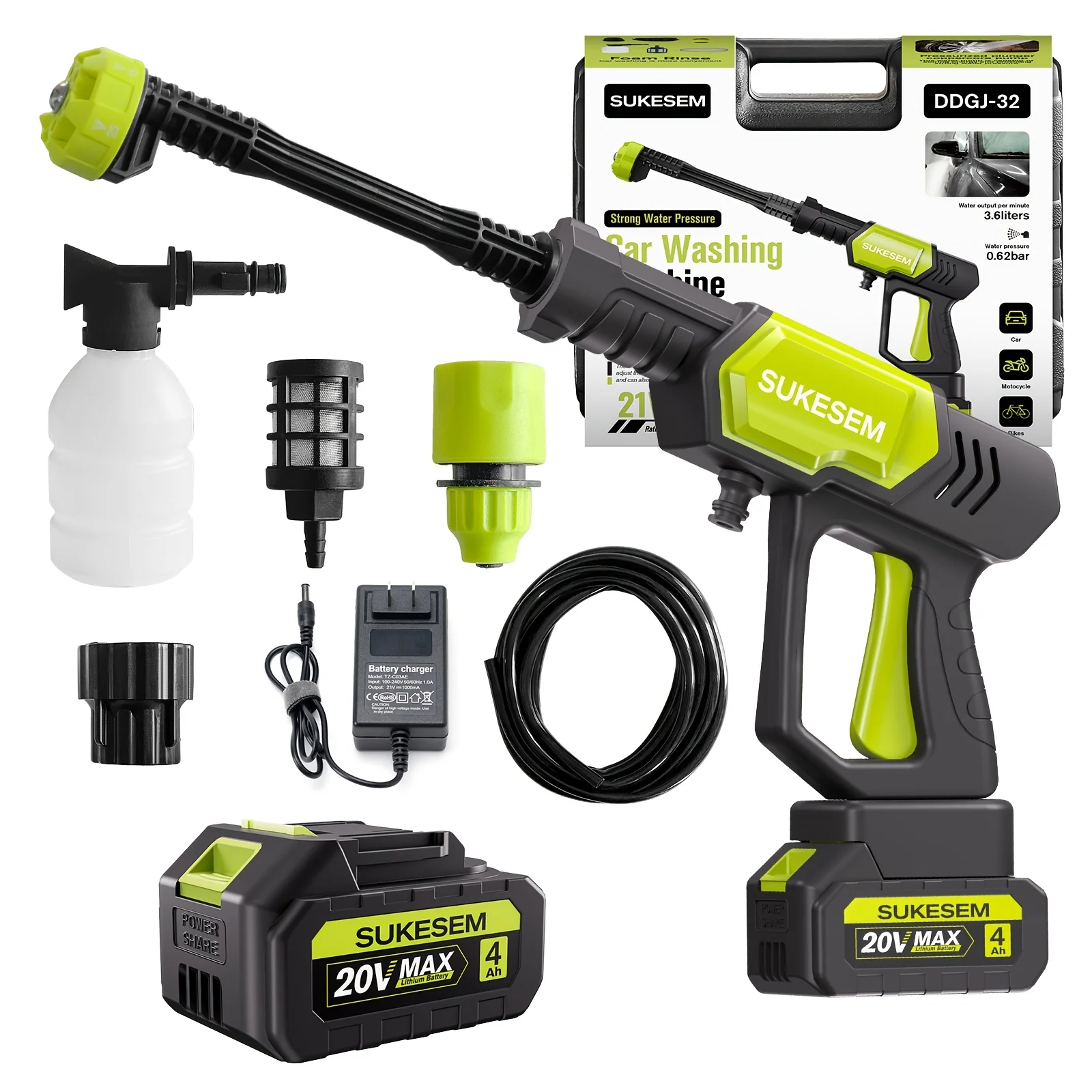 Rechargeable portable high-pressure car washer with adjustable nozzle