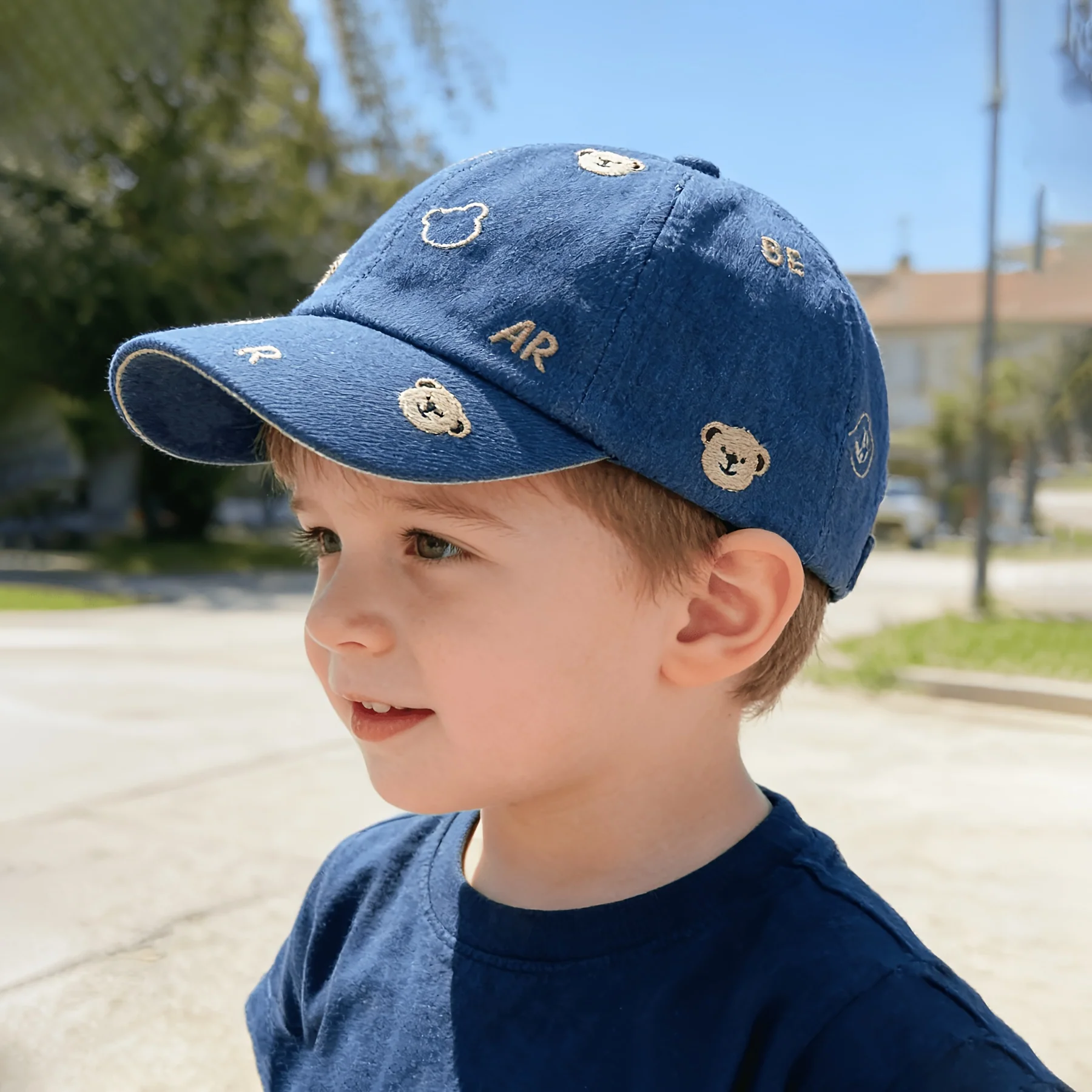 Toddler Embroidered Bear Baseball Cap with Soft Fabric and Adjustable Strap
