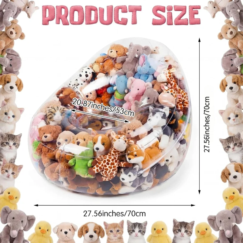 Extra-large transparent bean bag chair cover with plastic window for stuffed toys