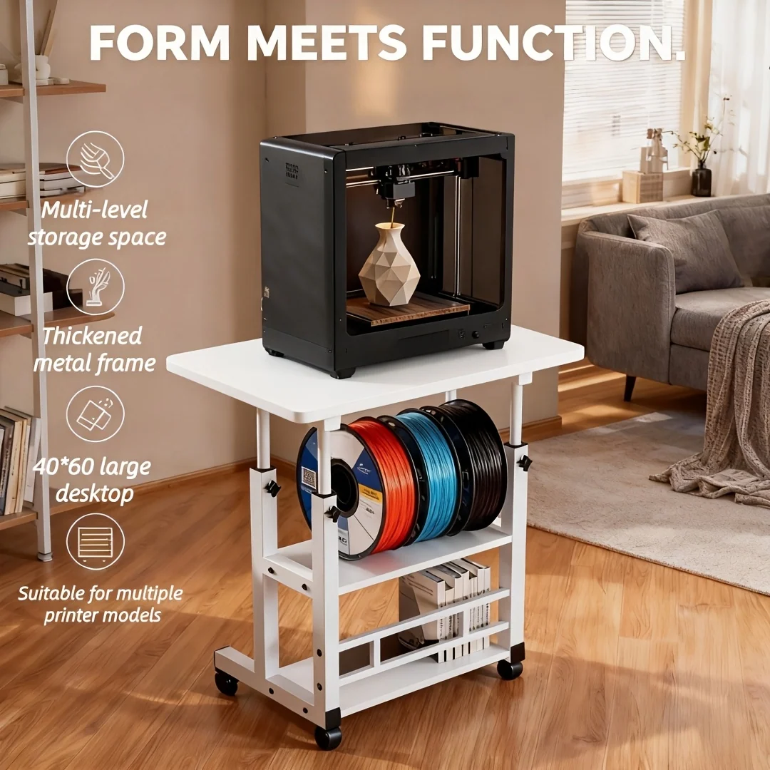 Heavy‑Duty 3D Printer Workbench with Metal Frame, Storage Rack, Large Work Surface and Locking Wheels