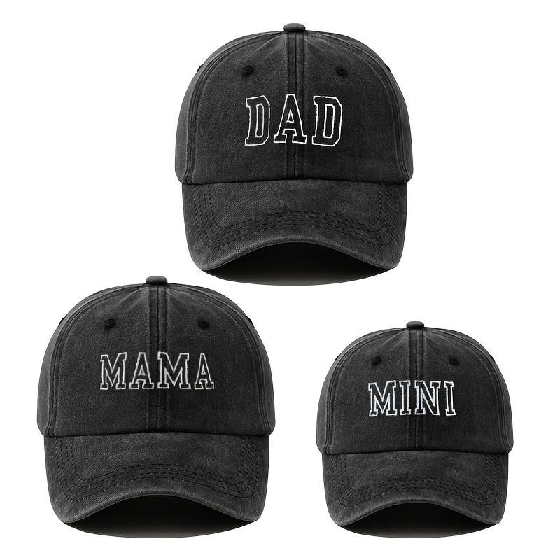 Matching parent-child clothing set with embroidered letter baseball caps