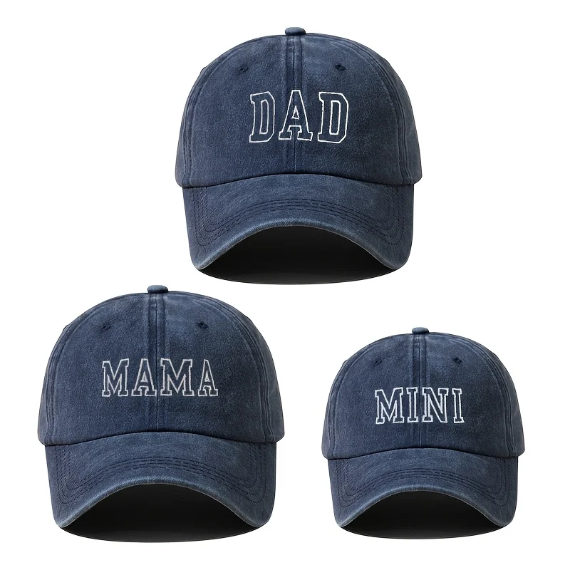 Matching parent-child clothing set with embroidered letter baseball caps
