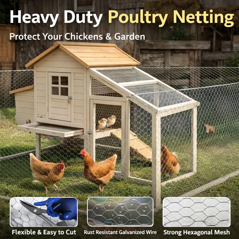 Heavy-duty galvanized hexagonal chicken wire mesh, 1m x 15m, rust-resistant