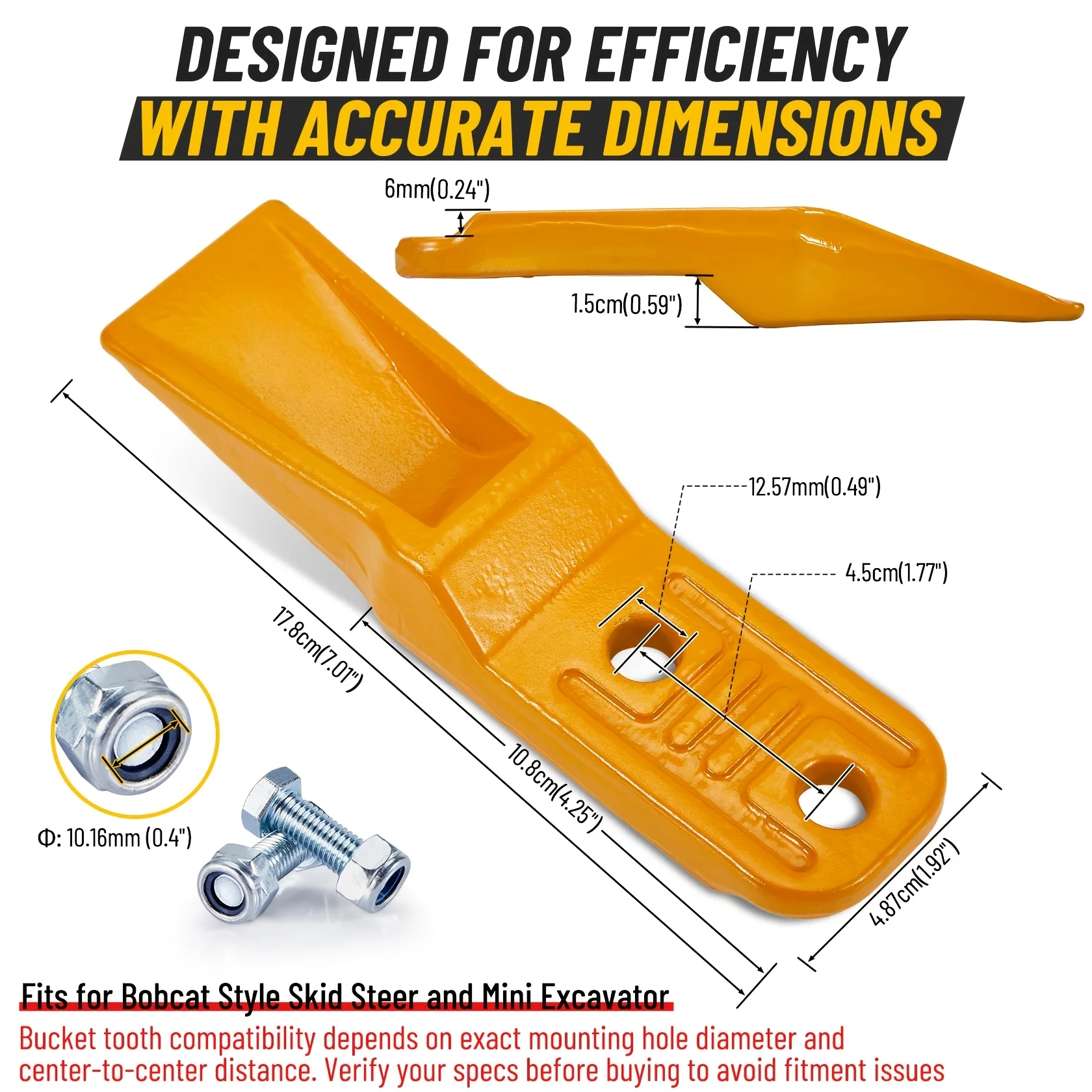 High-Strength Steel Digging Bucket Tooth with Mounting Bolts for Skid Steer & Mini Excavators